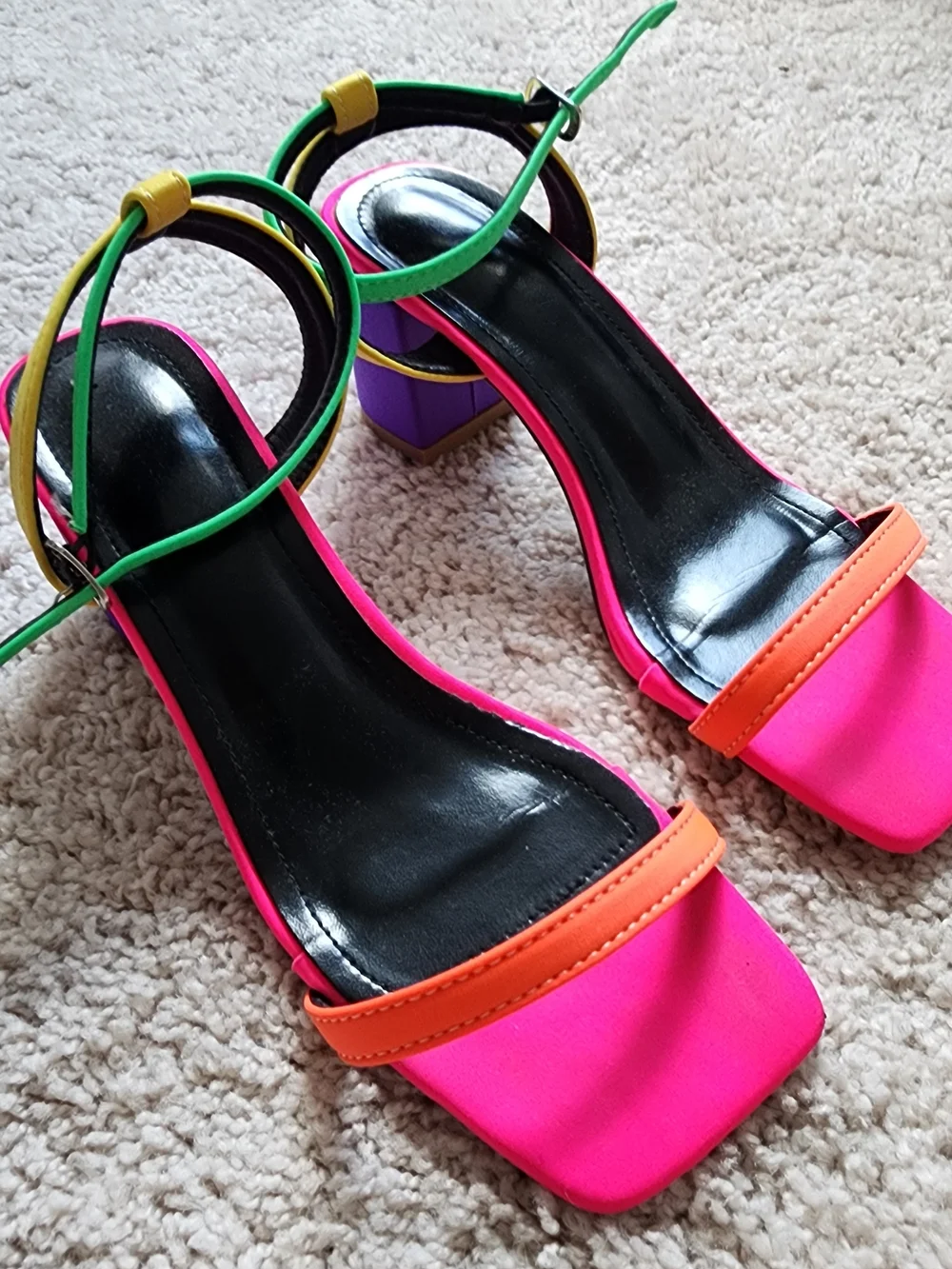 Women’s Neon Pink Multi-Color Block Heel Sandals